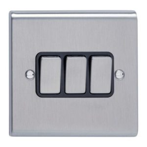DETA STAINLESS STEEL 3G 2W SWITCH (BLK INS)