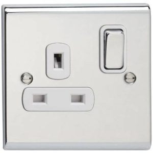 DETA POLISHED CHROME 1G 13A SOCKET WHITE INSERTS