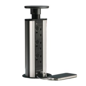 ELD 3-SKT 2 X 1000MA USB BLACK POP-UP SOCKET