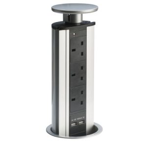 ELD 3-SKT 2 X 1000MA USB BRUSHED NICKLE POP-UP SOCKET+BLUETOOTH