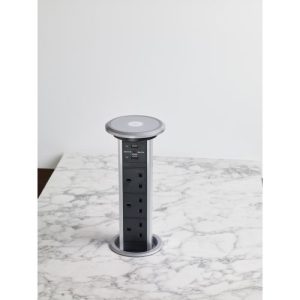 ELD 3-SKT 2 X 1000MA USB MOTORISED SILVER POP-UP SOCKET+ QI CHARGER (TOP)