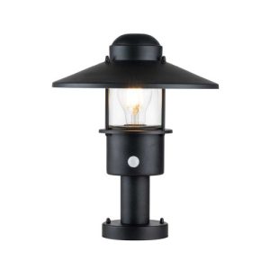 ELSTEAD KLAMPENBORG 1 LIGHT PEDESTAL WITH PIR - BLACK