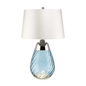 ELSTEAD LENA 2 LIGHT SMALL BLUE TABLE LAMP  WITH OFF-WHITE SHADE