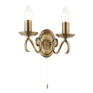 ENDON BERNICE 2LT WALL 60W ANTIQUE BRASS SWITCHED