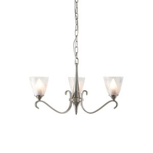ENDON INTERIORS 1900 COLUMBIA NICKEL 3LT PENDANT & DECO GLASS