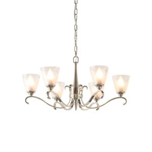 ENDON INTERIORS 1900 COLUMBIA NICKEL 6LT PENDANT & DECO GLASS