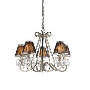 ENDON INTERIORS 1900 OKSANA NICKEL 5LT PENDANT & BLACK SHADES