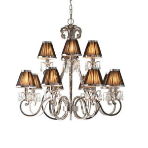 ENDON INTERIORS 1900 OKSANA NICKEL 12LT PENDANT & BLACK SHADES