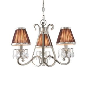 ENDON INTERIORS 1900 OKSANA NICKEL 3LT PENDANT & CHOCOLATE SHADES