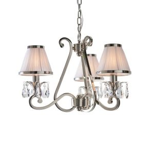 ENDON INTERIORS 1900 OKSANA NICKEL 3LT PENDANT & WHITE SHADES