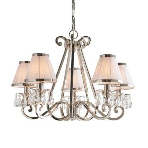 ENDON INTERIORS 1900 OKSANA NICKEL 5LT PENDANT & WHITE SHADES