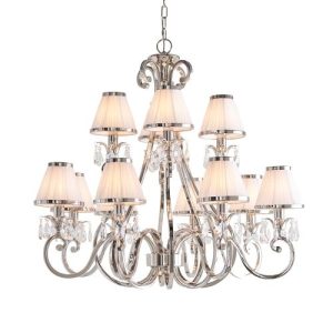 ENDON INTERIORS 1900 OKSANA NICKEL 12LT PENDANT & WHITE SHADES