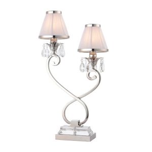 ENDON INTERIORS 1900 OKSANA NICKEL TWIN TABLE & WHITE SHADES
