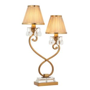 ENDON INTERIORS 1900 OKSANA ANTIQUE BRASS TWIN TABLE & BEIGE SHADES