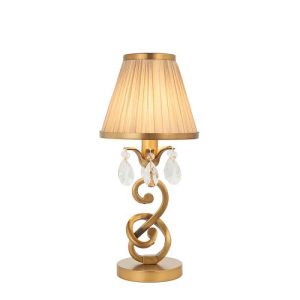 ENDON INTERIORS 1900 OKSANA ANTIQUE BRASS SMALL TABLE & BEIGE SHADE