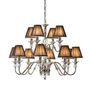 ENDON INTERIORS 1900 POLINA NICKEL 12LT PENDANT & BLACK SHADES