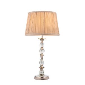 ENDON INTERIORS 1900 POLINA NICKEL MEDIUM TABLE & BEIGE SHADE