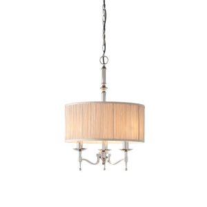 ENDON INTERIORS 1900 STANFORD NICKEL 3LT PENDANT & BEIGE SHADE