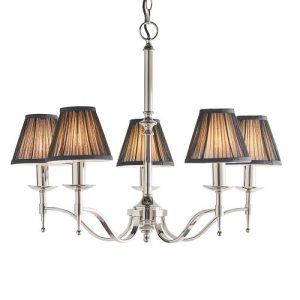 ENDON INTERIORS 1900 STANFORD NICKEL 5LT PENDANT & BLACK SHADES
