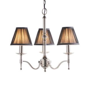 ENDON INTERIORS 1900 STANFORD NICKEL 3LT PENDANT & BLACK SHADES