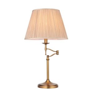 ENDON INTERIORS 1900 STANFORD ANTIQUE BRASS SWING ARM TABLE & BEIGE SHADE