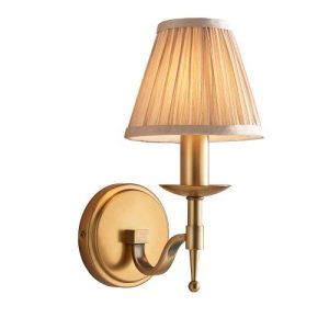 ENDON INTERIORS 1900 STANFORD ANTIQUE BRASS SINGLE WALL & BEIGE SHADE