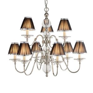 ENDON INTERIORS 1900 TILBURG NICKEL 9LT PENDANT & BLACK SHADES