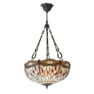 ENDON TIFFANY DRAGONFLY BEIGE LARGE INVERTED 3LT PENDANT