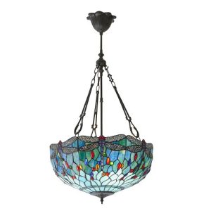 ENDON TIFFANY DRAGONFLY BLUE LARGE INVERTED 3LT PENDANT