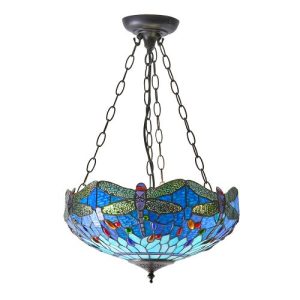 ENDON TIFFANY DRAGONFLY BLUE MEDIUM INVERTED 3LT PENDANT