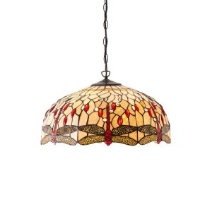 ENDON TIFFANY DRAGONFLY BEIGE LARGE 3LT PENDANT