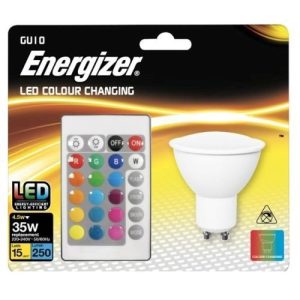 ENERGIZER LED GU10 COLOUR CHANGING+ WHITE RCU 4.5W=250L=35W