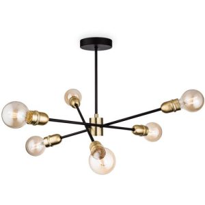 FIRSTLIGHT TRIDENT SEMI FLUSH CEILING FITTING BLACK WITH BRUSHED BRASS