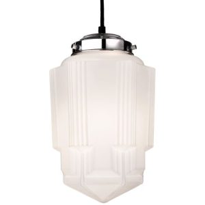 FIRSTLIGHT ART DECO PENDANT CHROME WITH OPAL WHITE GLASS