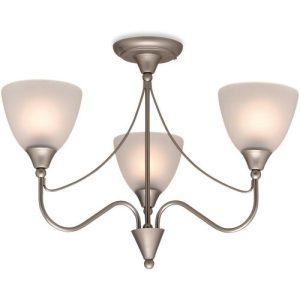 FIRSTLIGHT SANTANA 3 LIGHT FLUSH CEILING FITTING SATIN STEEL WITH OPAL GLASS
