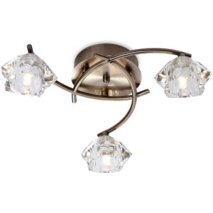 FIRSTLIGHT CLARA 3 LIGHT FLUSH CEILING FITTING ANTIQUE BRASS WITH CLEAR GLASS