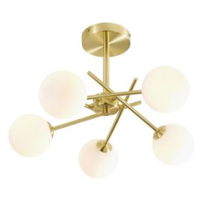 FORUM LINDOS 5LT CROSS ARM SEMI-FLUSH SBRASS/OPAL SAT BRASS/OPAL