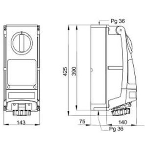 GEWISS 415V 63A 3P+E IP66 INTERLOCKED SOCKET