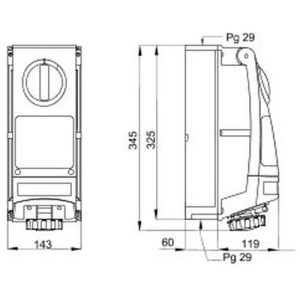 GEWISS 32A 415V 3P+N+E INTERLOCKED SOCKET + 6MOD DIN