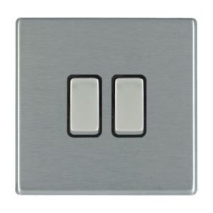 Hamilton Hartland CFX 74CR22SS-B 2G 10AX 2 Way Rocker Switch - Satin Steel/Black