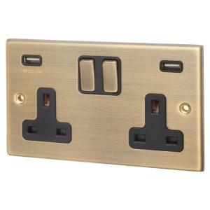 HAMILTON HARTLAND ANTIQUE BRASS 2G 13A USB SOCKE B
