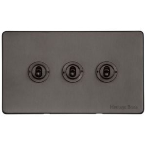 HERITAGE MATT BRONZE TRIPLE POLE SWITCH