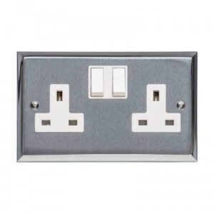 HERITAGE SATIN CHROME 2G SWITCHED SOCKET (WHITE INS)
