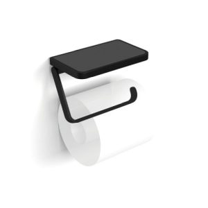 HIB ATTO (BLACK) TOILET ROLL HOLDER WITH SHELF & ANTI-SLIP MAT