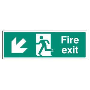 PHOTOLUMINESCENT SIGN FIRE EXIT DOWN/LEFT ARROW 300X100MM