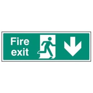 PHOTOLUMINESCENT SIGN FIRE EXIT DOWN ARROW 300X100MM
