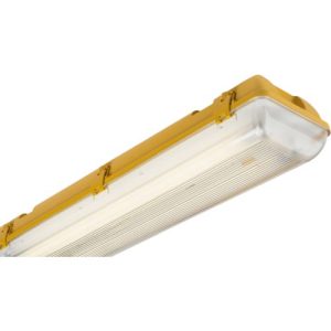 KNIGHTSBRIDGE 110V IP65 2X58W 5FT TWIN HF NON-CORROSIVE FLUORESCENT FITTING WITH EMERGENCY