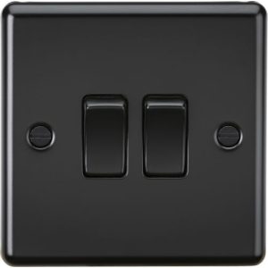 KNIGHTSBRIDGE MATT BLACK ROUNDED EDGE 2G 2W SWITCH