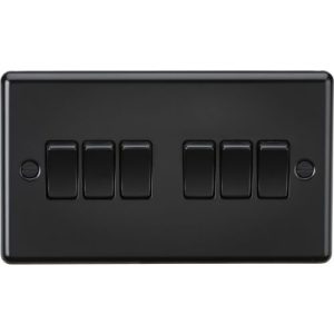 KNIGHTSBRIDGE MATT BLACK ROUNDED EDGE 6G 2W SWITCH