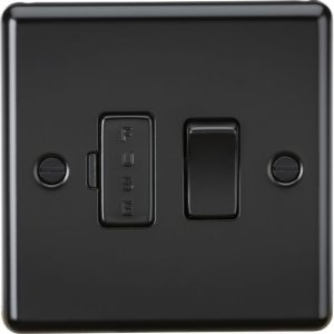 KNIGHTSBRIDGE MATT BLACK ROUNDED EDGE SWITCHED FUSED SPUR